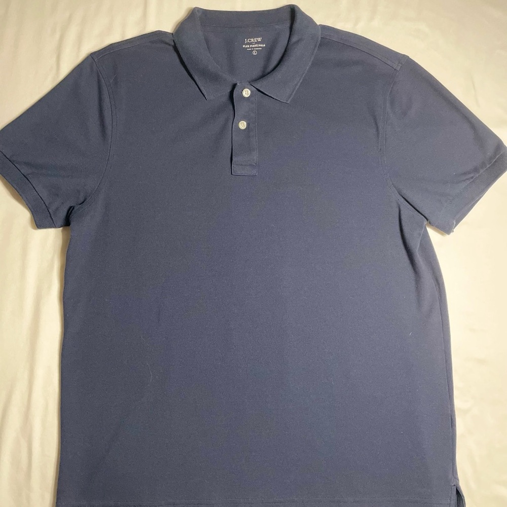 J Crew Mens Flex Pique Navy blue Polo 2 Button Shirt Large